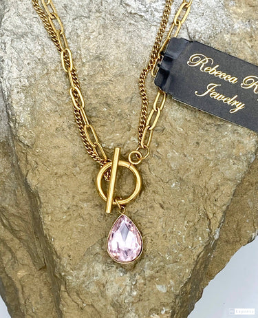 Crystal drop on Double Strand Toggle Necklace